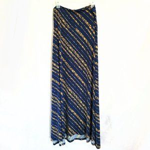Lularoe Navy Blue Maxi Skirt Yellow Stripe Print